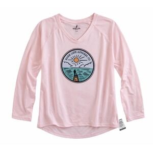 Bark‎ Life Apparel Co Women Pink Long Sleeve Performance V-Neck Graphic Shirt XL